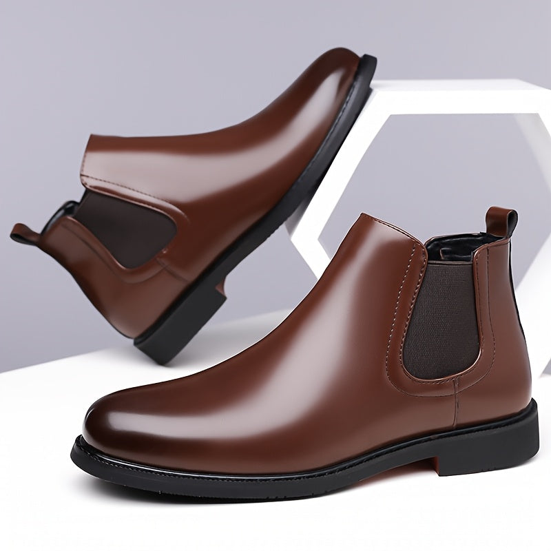 Chelsea Boots Mens Slip On Elastic Gusset Leather Look Classic