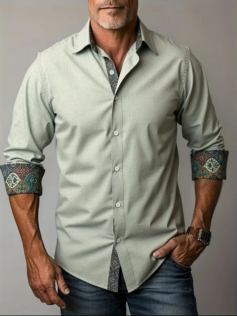 Modern tailored contrast detail button up shirt in green