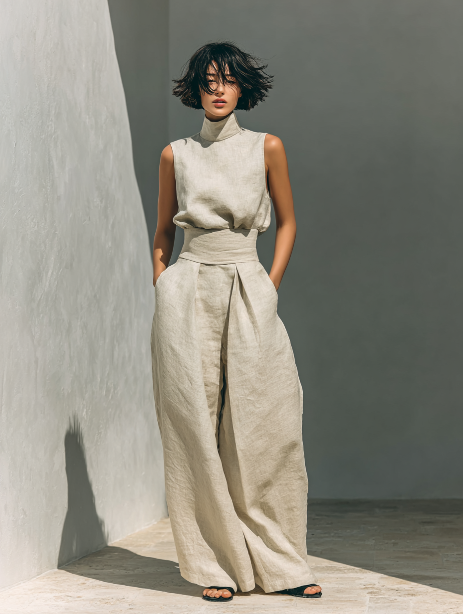 Sleeveless tank and loose wide leg pants set, view 8