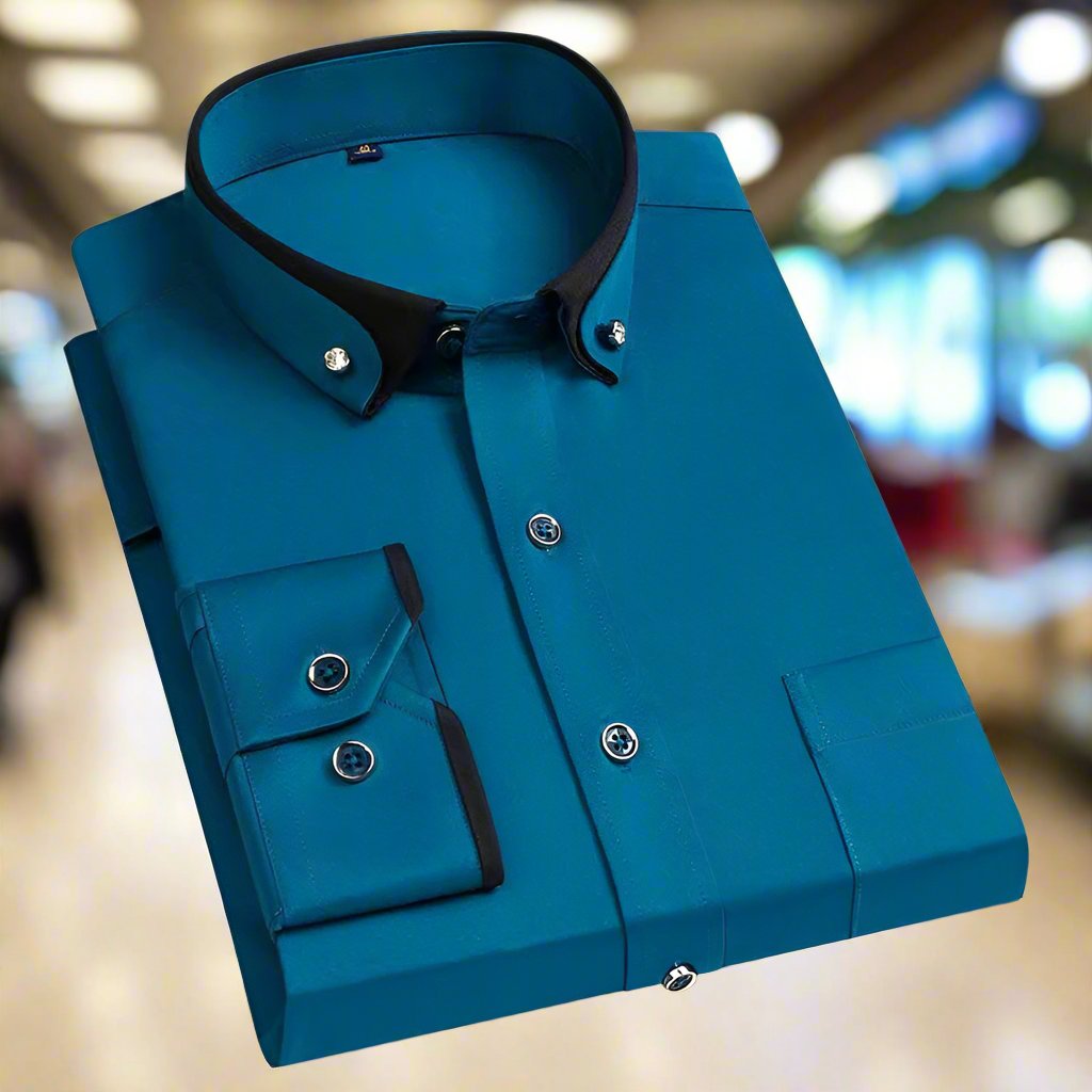 Classic tailored long sleeve shirt in turquoise blue