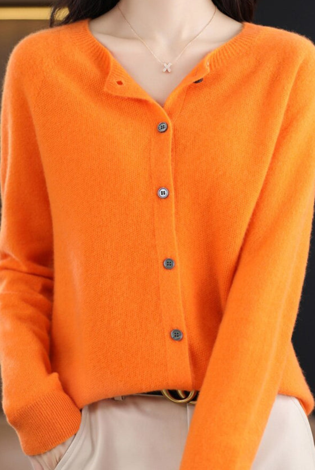 Open front cashmere knit cardigan in orange