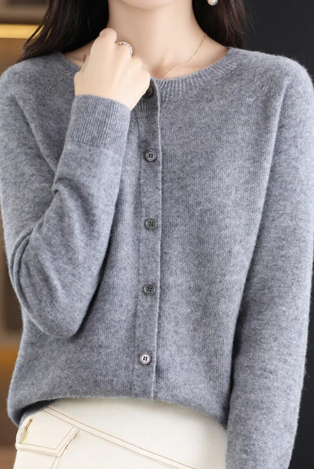 Open front cashmere knit cardigan in gray