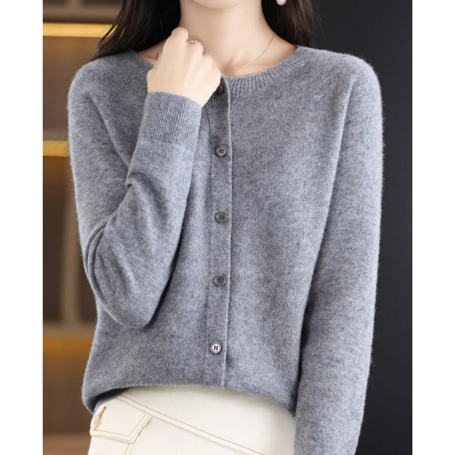 Open front cashmere knit cardigan in gray