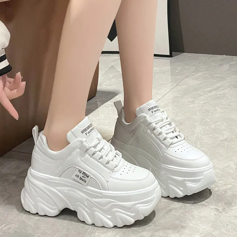 Thick sole chunky platform sneaker in white