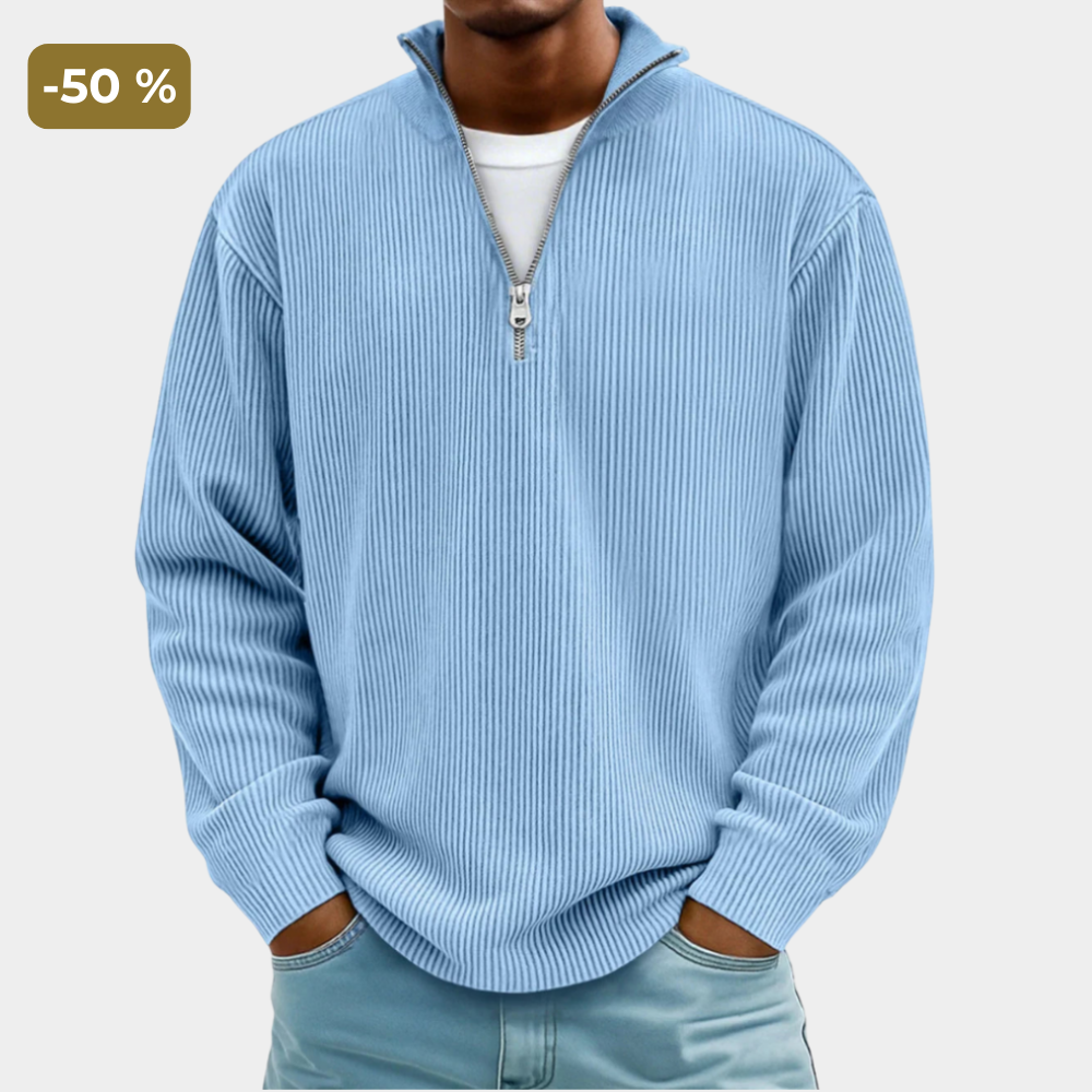 Half zip high neck textured knit sweater, view 1