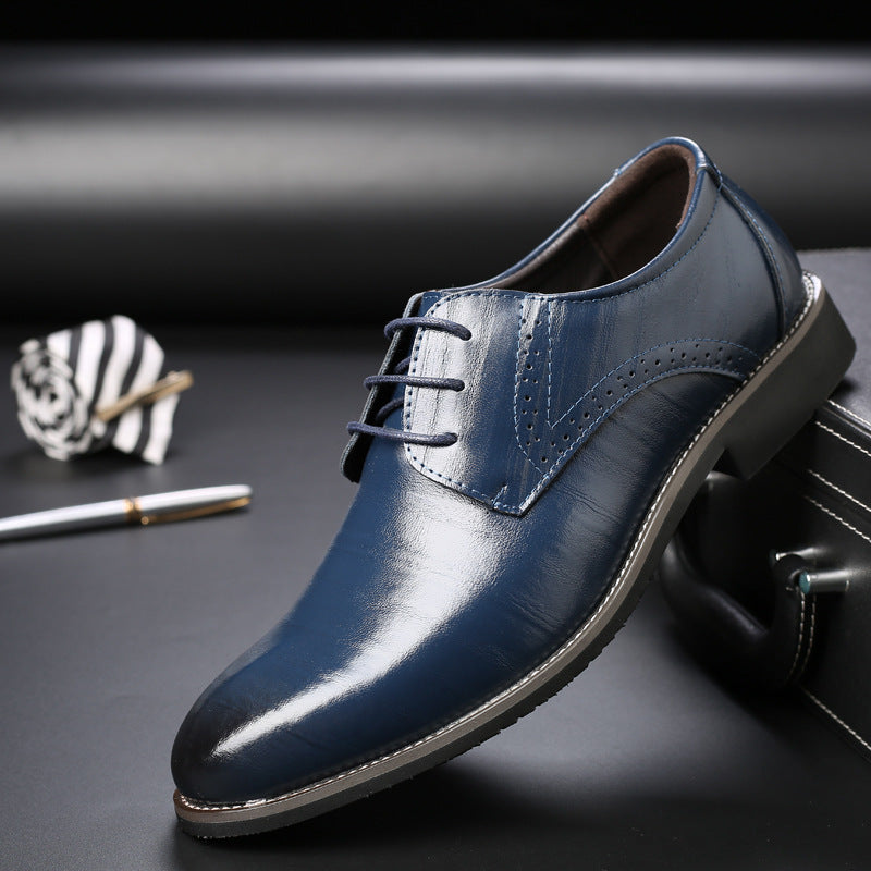 Faux Leather Brogue Detail Oxford Dress Shoes for Men in Dark Blue