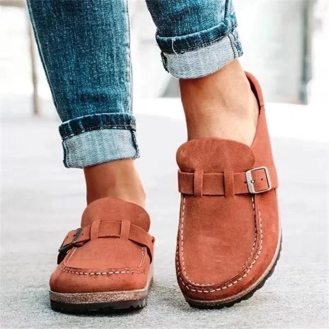 Polished buckle low heel loafer in red