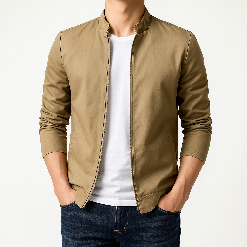Mandarin collar zip front transition jacket, view 1