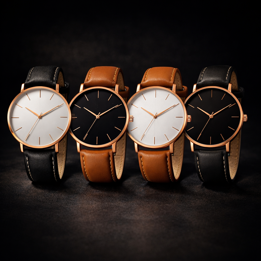 Minimalist dial 39mm quartz leather strap watch, view 5