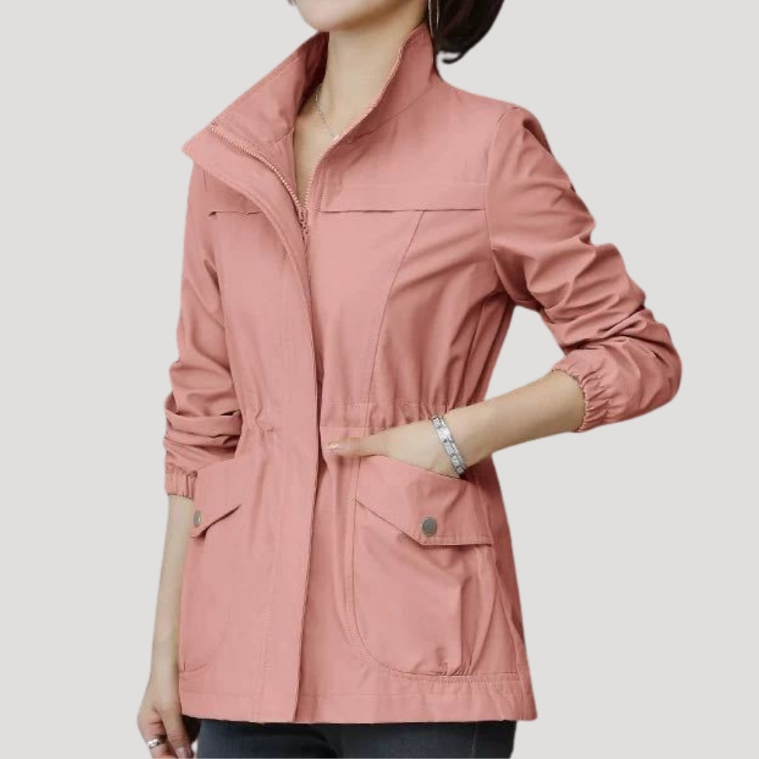 Drawstring waist lightweight spring windbreaker in light pink