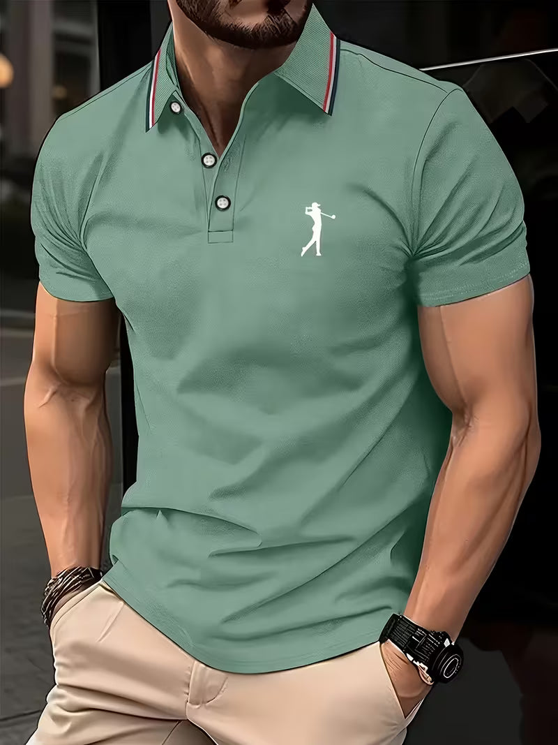 Printed short sleeve golf shirt in bean green