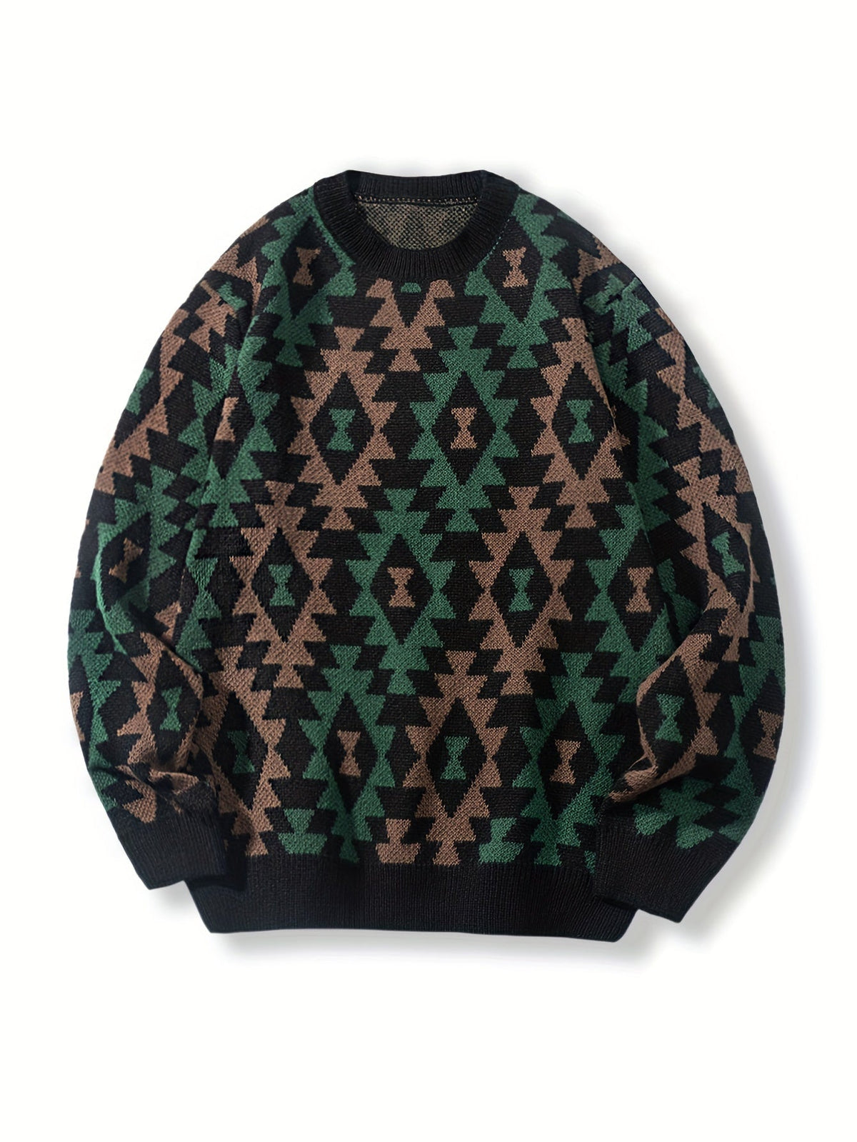 Fair Isle Sweater Mens Nordic Pattern Knit Crew Neck Winter Warm