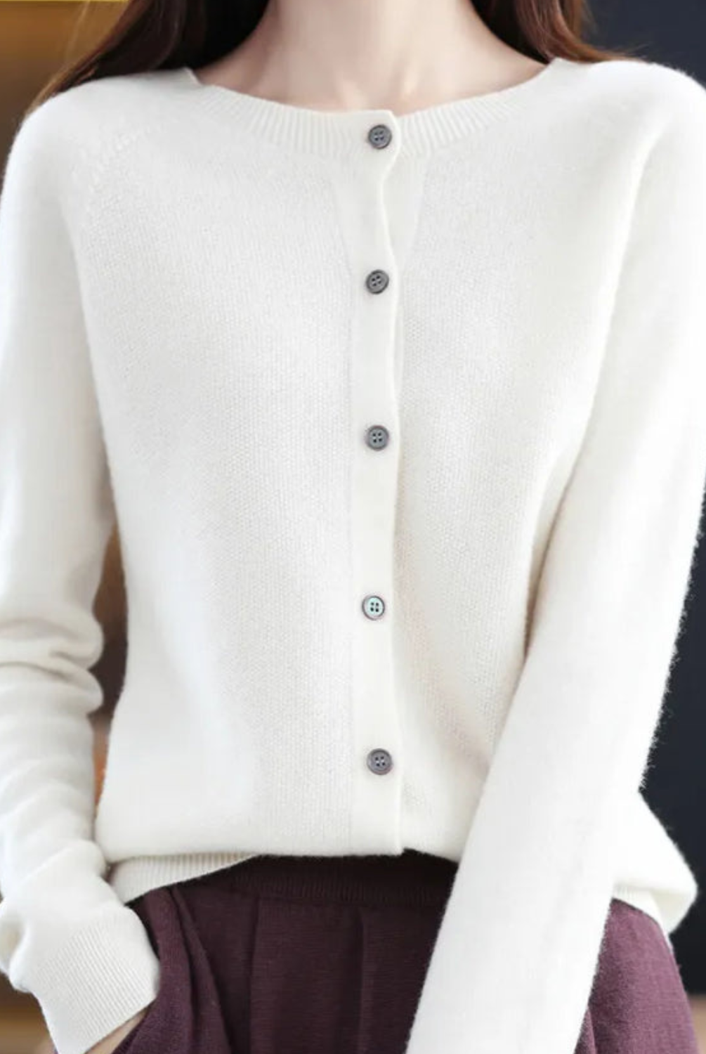 Open front cashmere knit cardigan in white