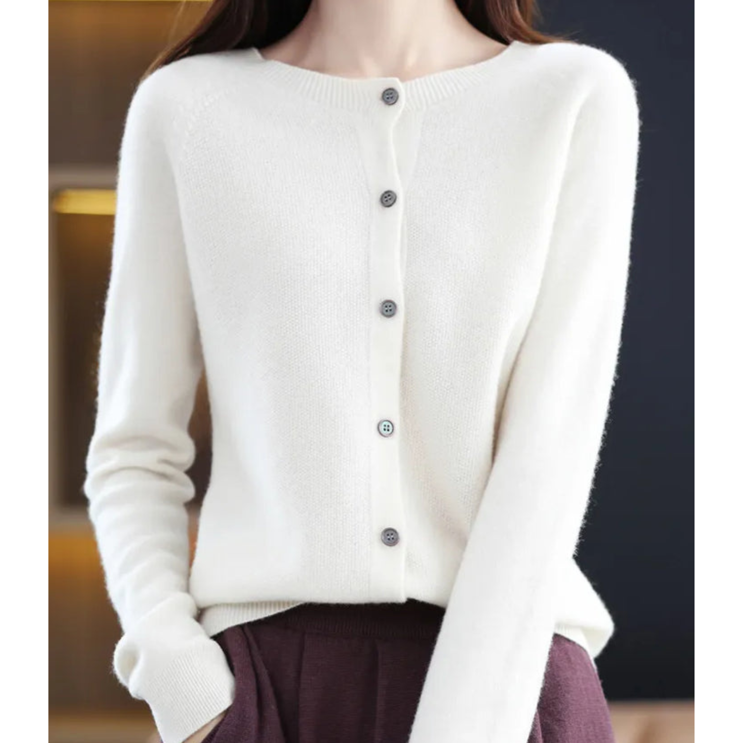 Open front cashmere knit cardigan in white