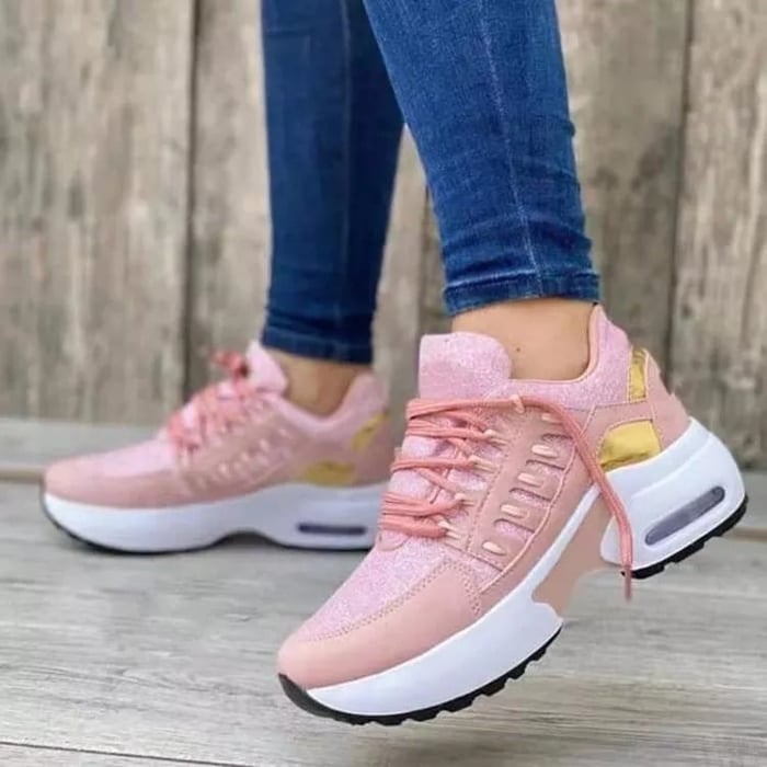 Fall Lightweight Air Cushion Walking Sneakers for Women in Pink