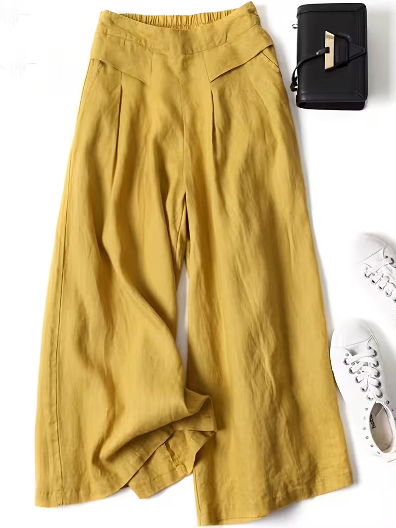 Breathable loose wide leg pant in yellow