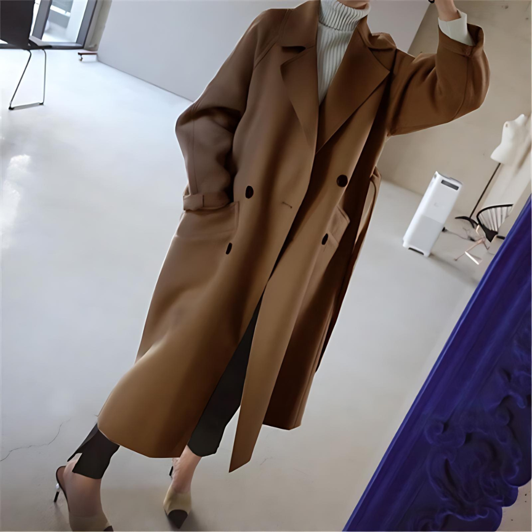 Winter Wool Feel Belted Long Wrap Coat for Women