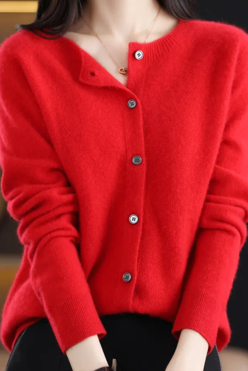Open front cashmere knit cardigan in red