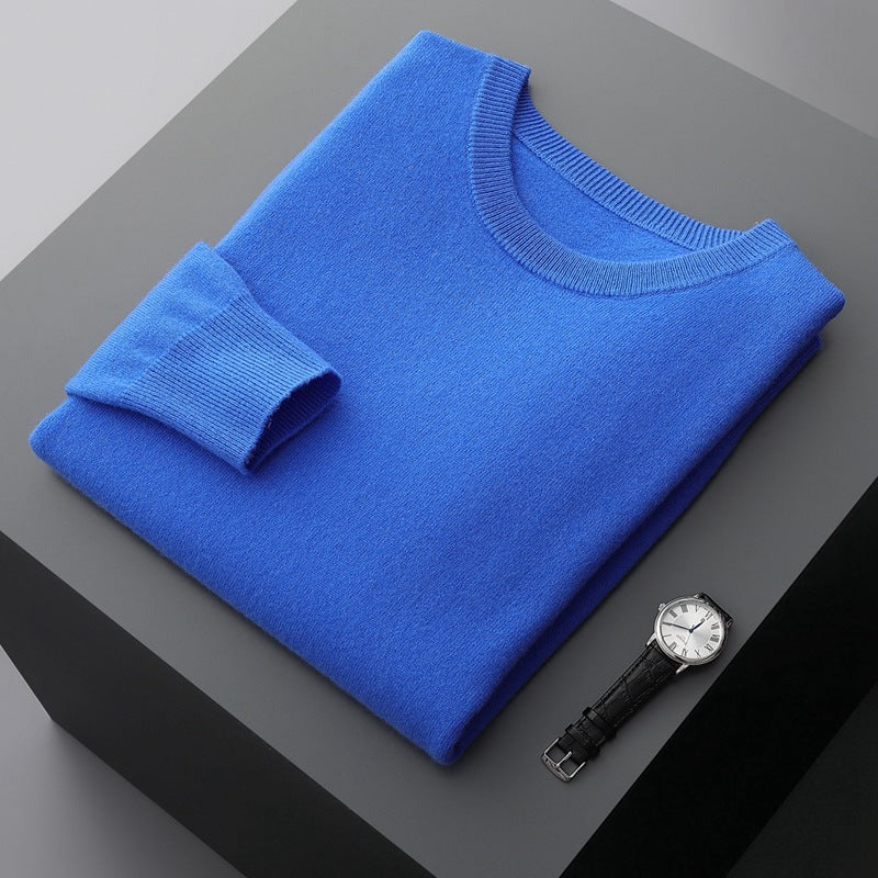 Fall Cashmere Feel Knit Crew Neck Sweater for Men in Royal Blue