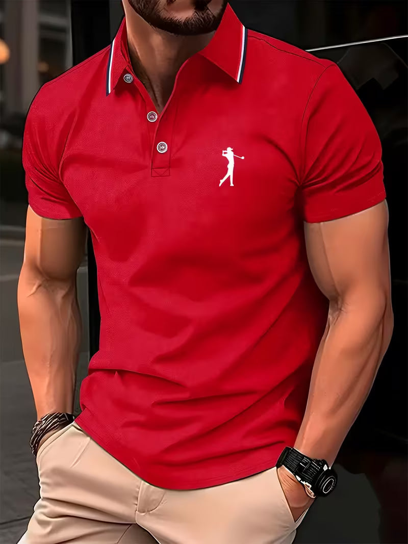 Printed short sleeve golf shirt in red