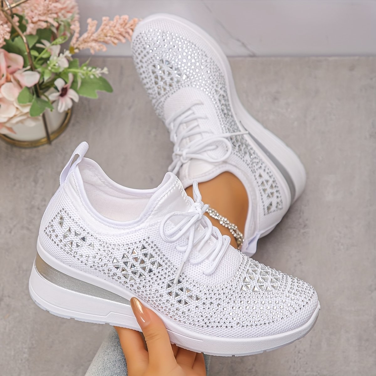 Fall Rhinestone Wedge Orthopedic Style Sneakers for Women