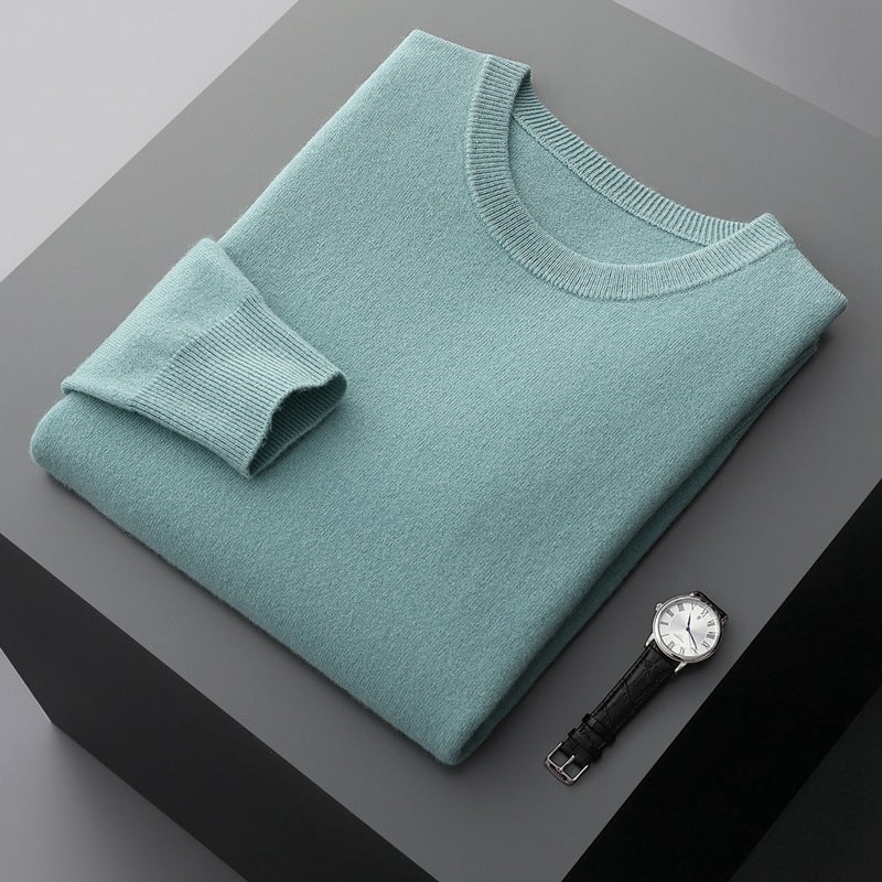Fall Cashmere Feel Knit Crew Neck Sweater for Men in Mint Teal
