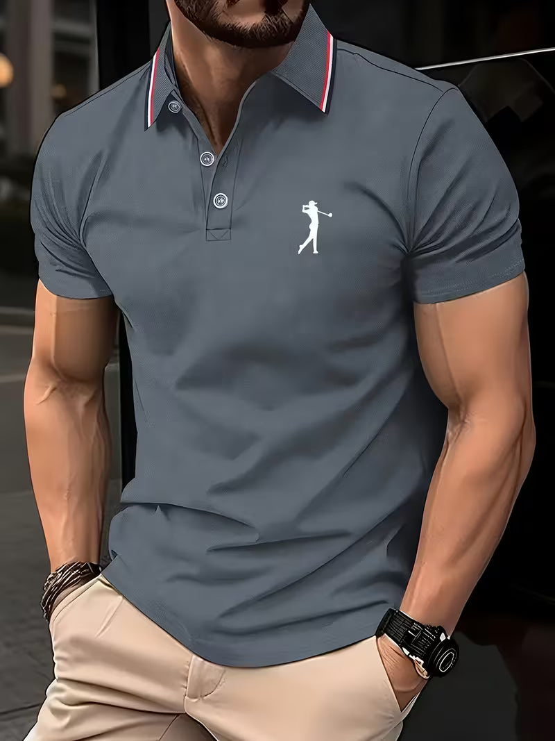 Printed short sleeve golf shirt in gray
