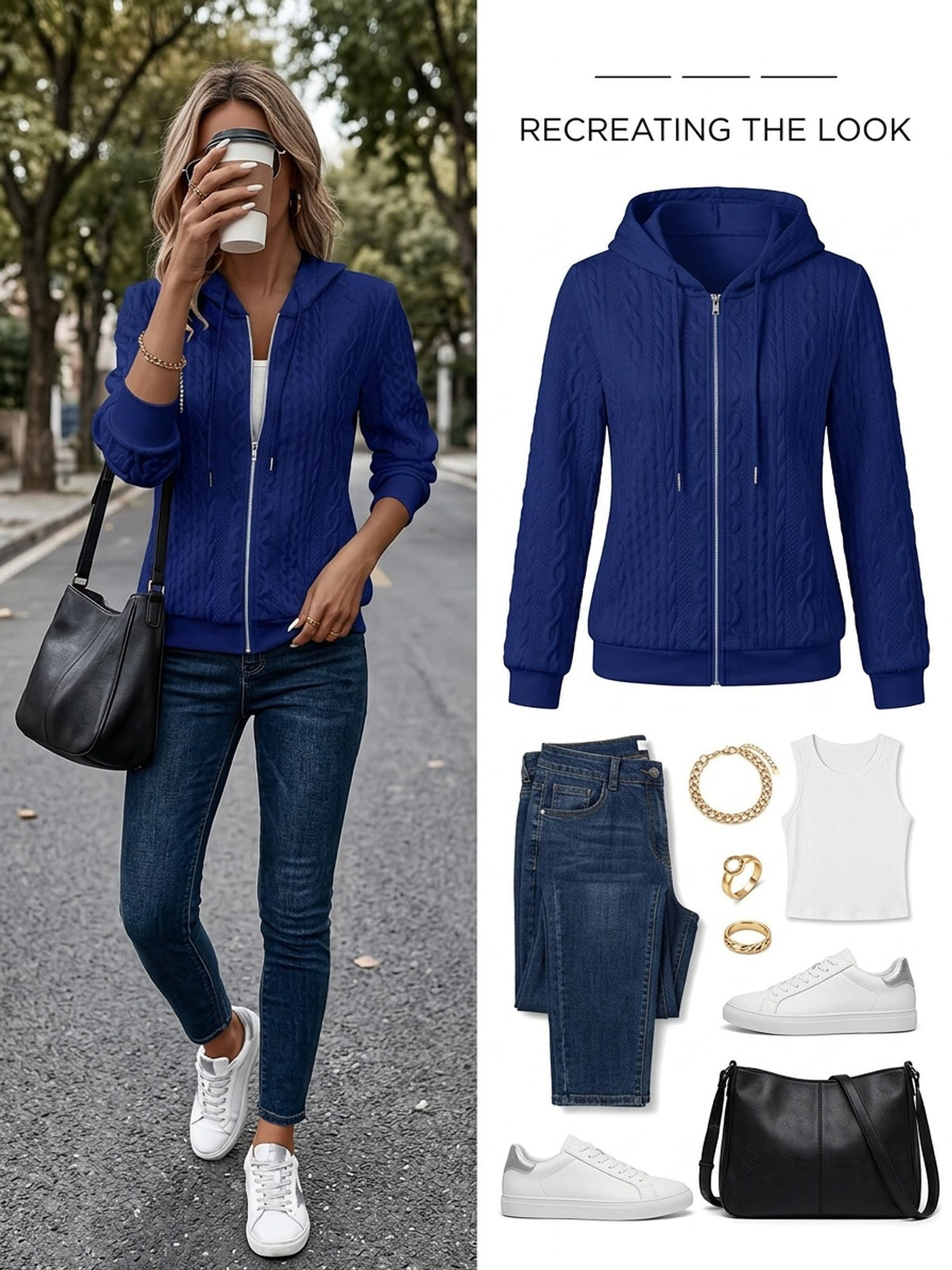 Fleece Jacket Womens Textured Hooded Zip Up Relaxed Fit Layering