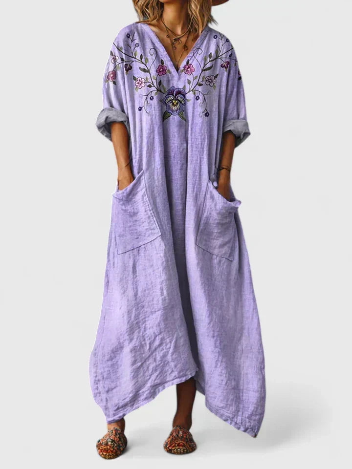 Oversized relaxed fit pocket dress in purple