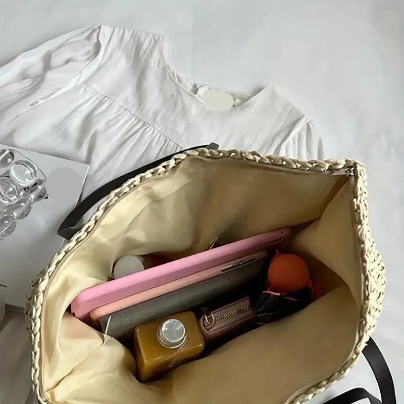 Oversized woven straw beach tote bag, view 13