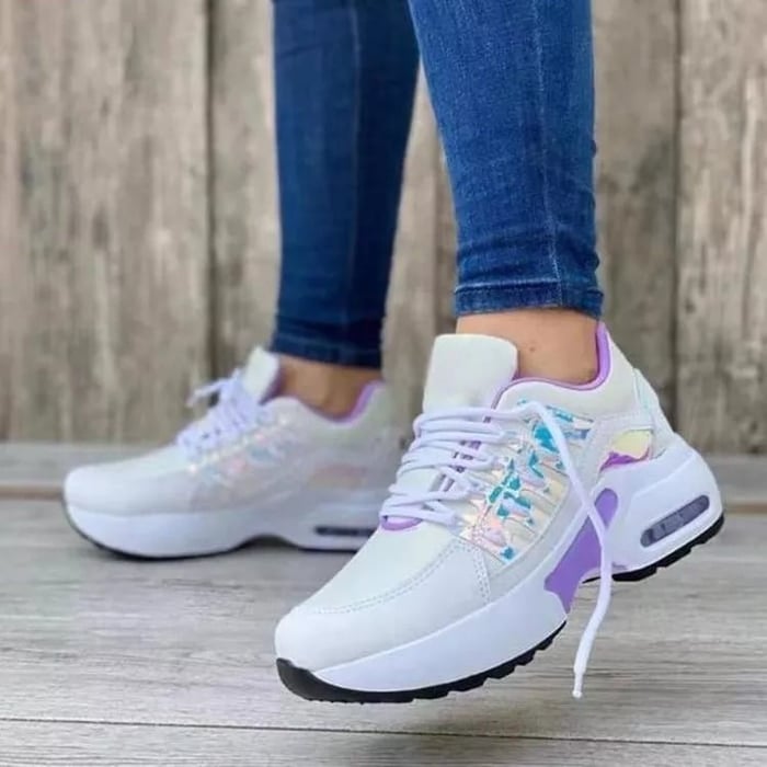 Fall Lightweight Air Cushion Walking Sneakers for Women in White Purple