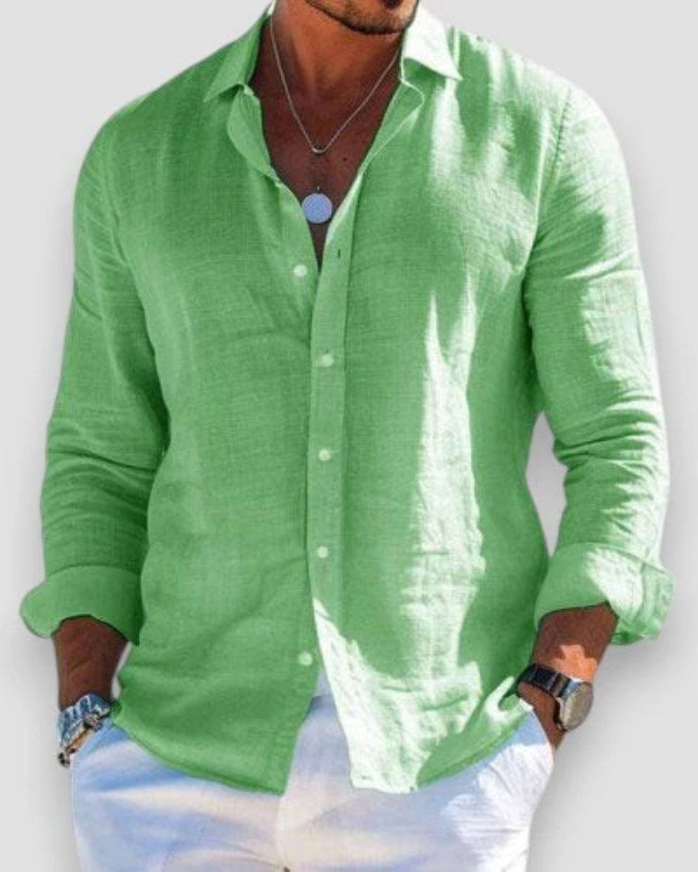Lightweight long sleeve summer shirt in light green