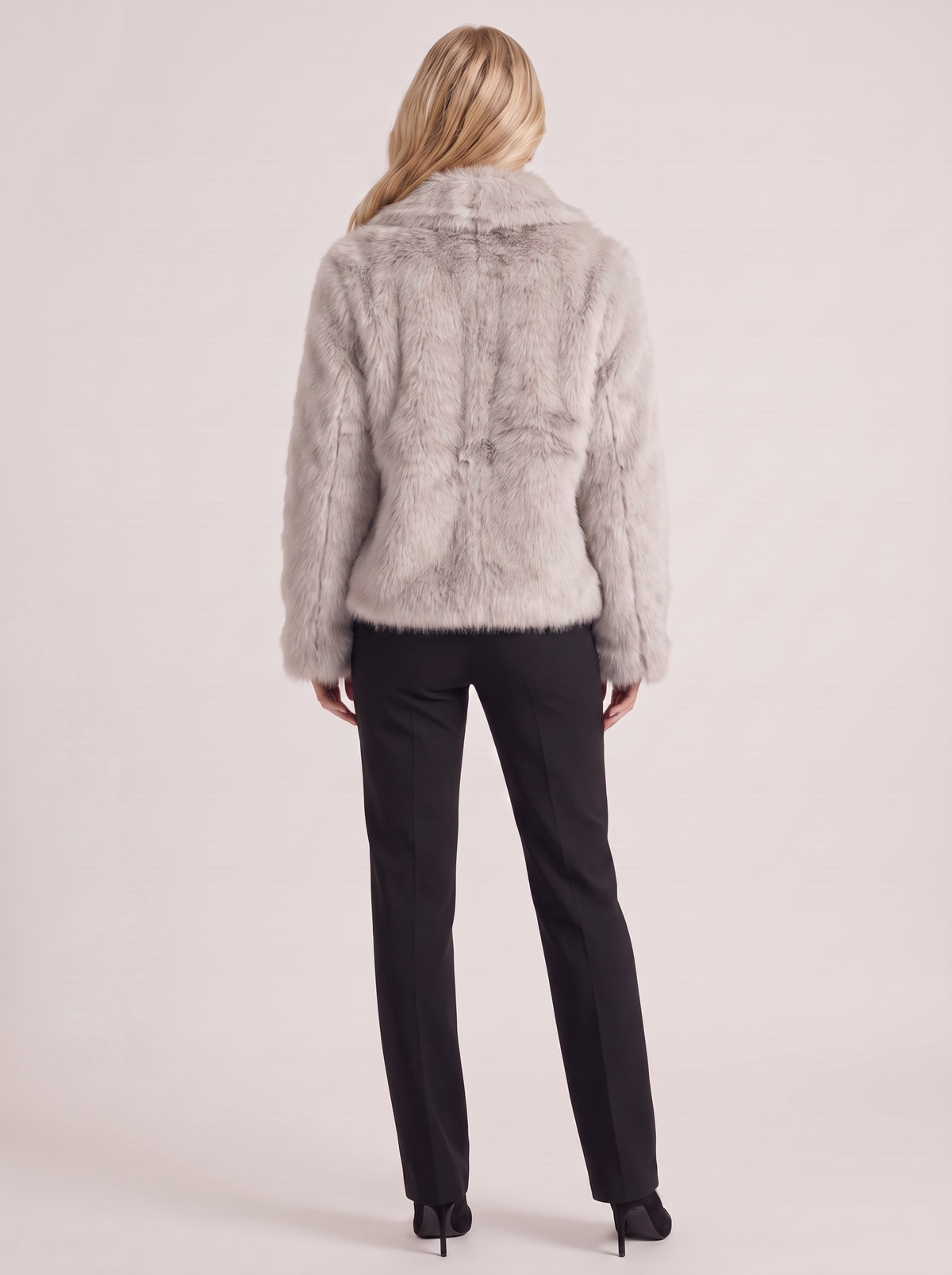 Faux Fur Jacket Womens Shawl Collar Open Front Long Pile