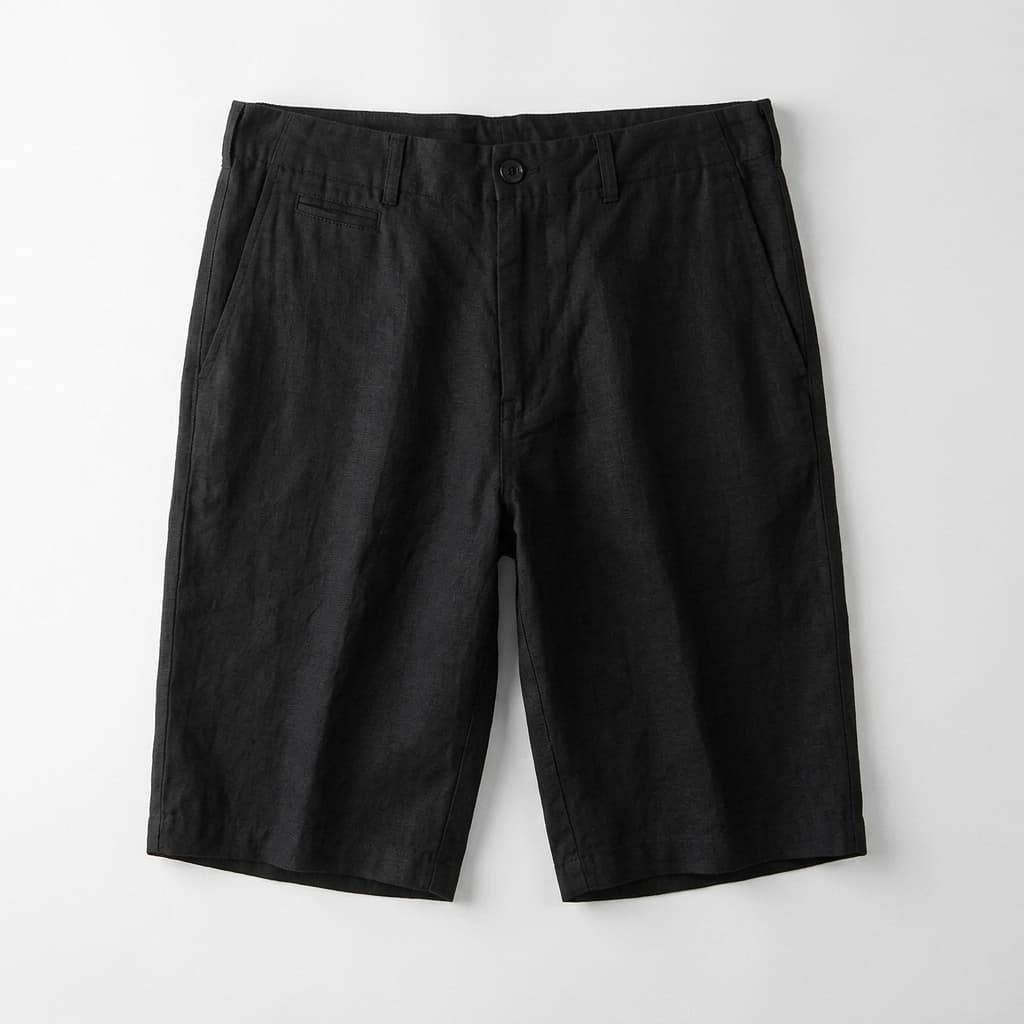 Relaxed tailored pre washed linen short in black