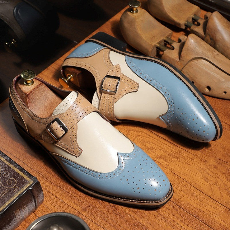 Perforated high shine monk strap dress shoe, view 8