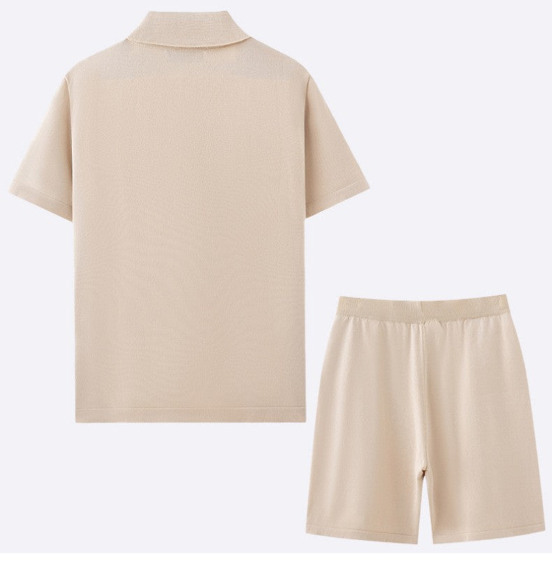 Mosaic knit shirt and shorts two piece set, view 6
