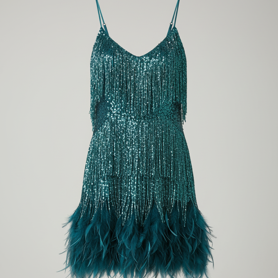 Sequin spaghetti strap cocktail party dress in green