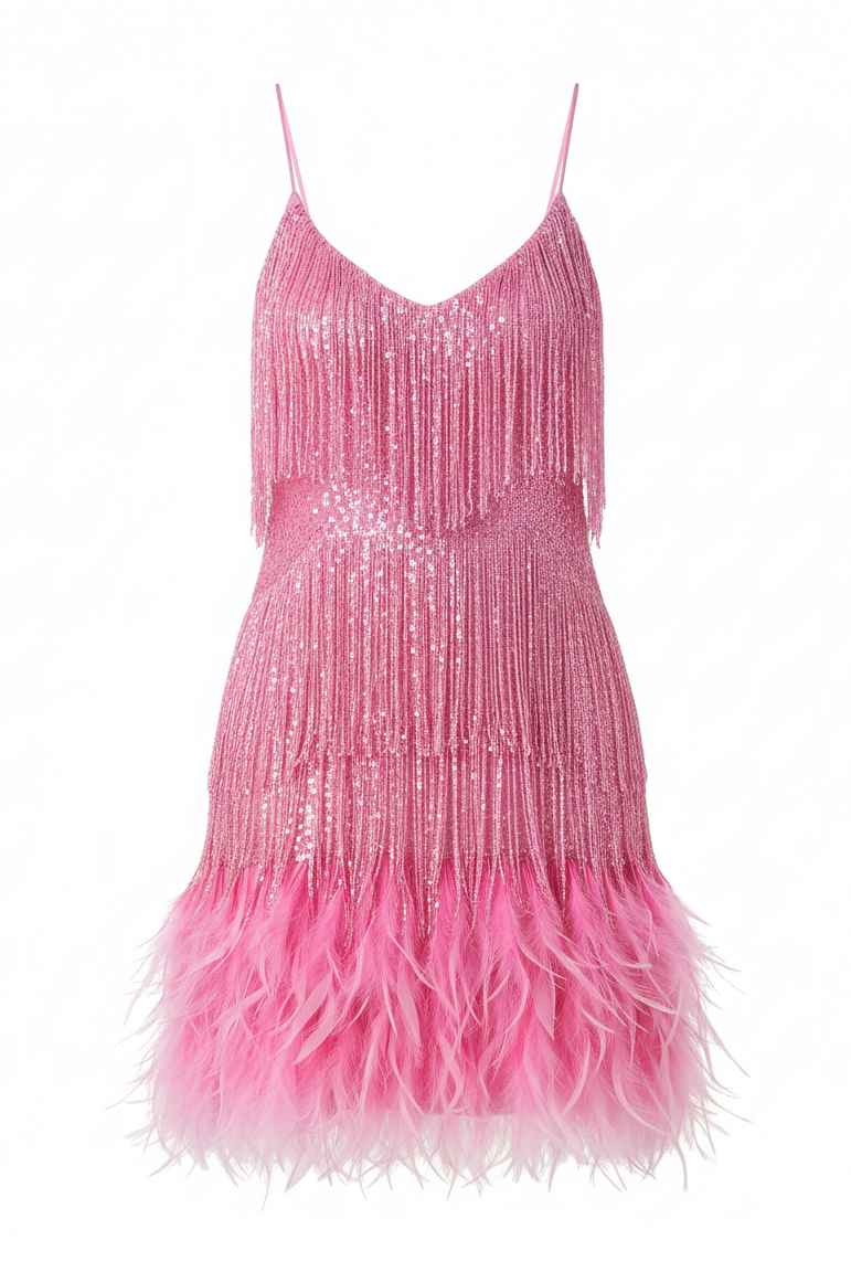 Sequin spaghetti strap cocktail party dress in pink