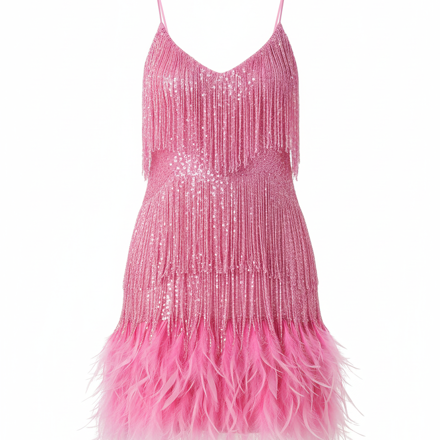 Sequin spaghetti strap cocktail party dress in pink
