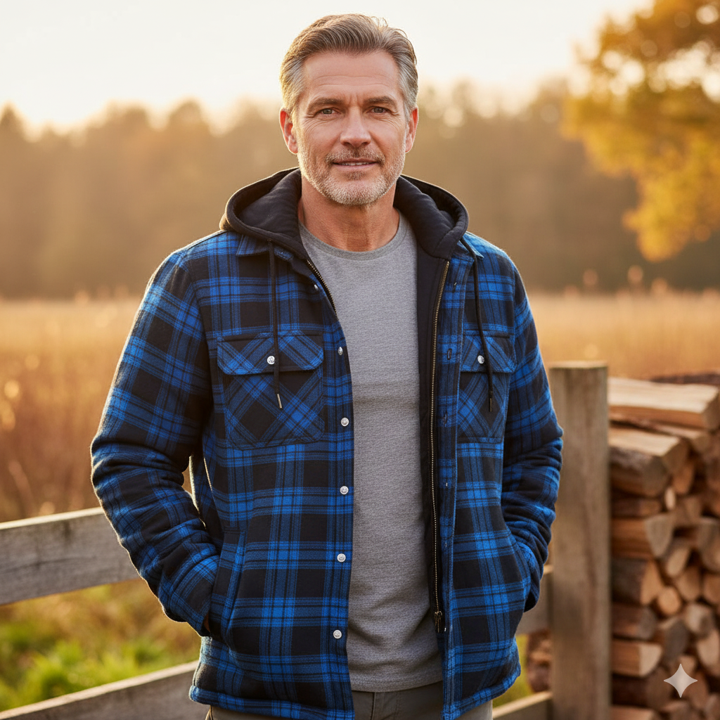 Winter Quilted Lined Hooded Flannel Shirt Jacket for Men