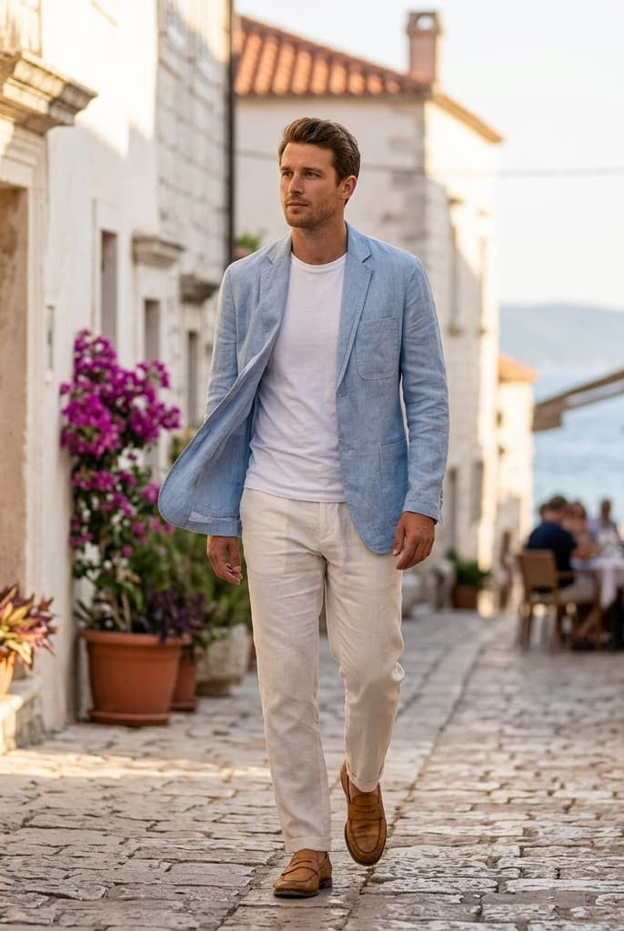 Unstructured notch lapel linen blazer, view 2