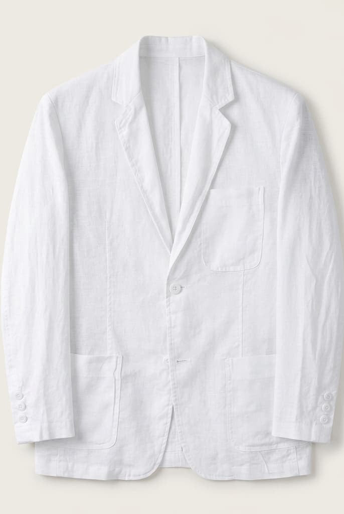 Unstructured notch lapel linen blazer in off white