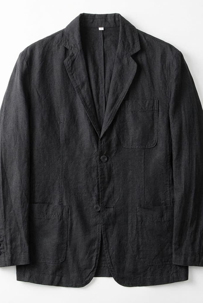 Unstructured notch lapel linen blazer in charcoal
