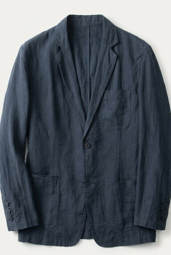 Unstructured notch lapel linen blazer in midnight navy