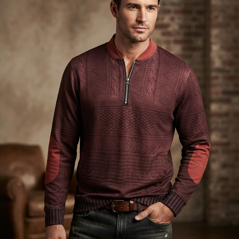 Cable Knit Sweater Mens Quarter Zip Pattern Panel Geometric Pullover