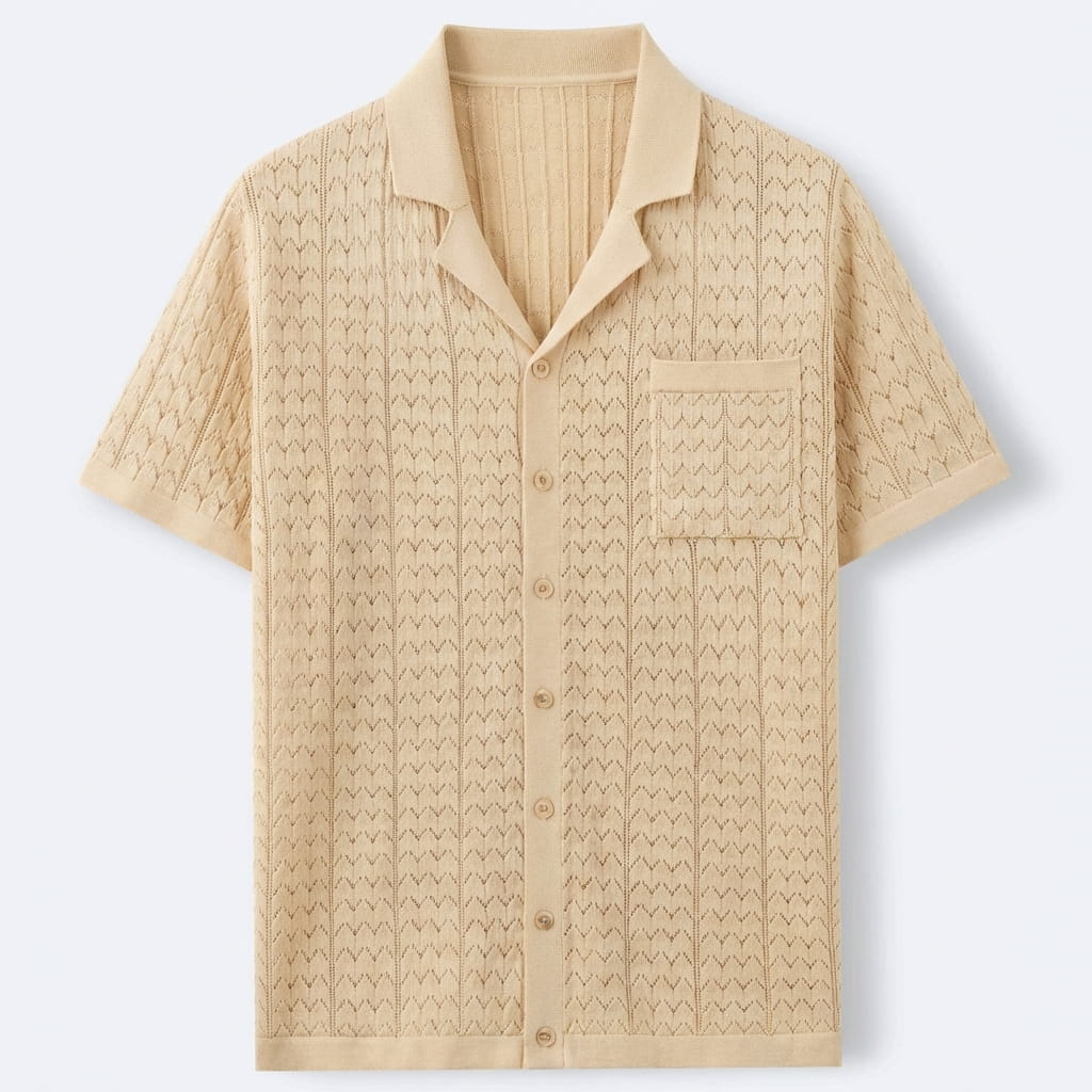 Textured jacquard knit polo in champagne