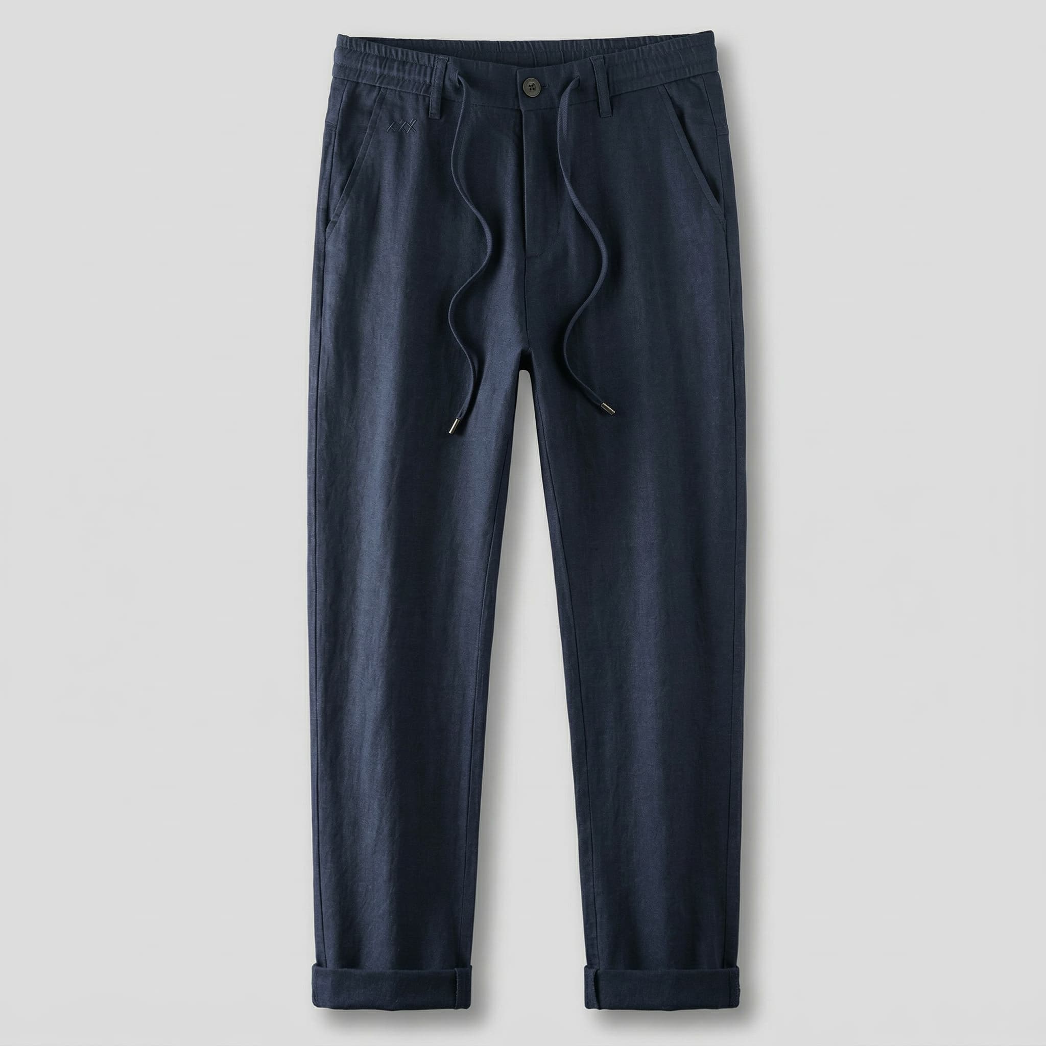 Straight leg linen pants in navy