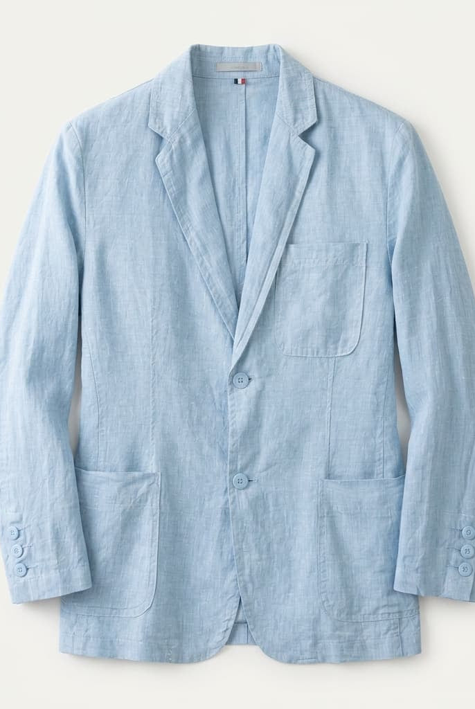Unstructured notch lapel linen blazer in powder blue