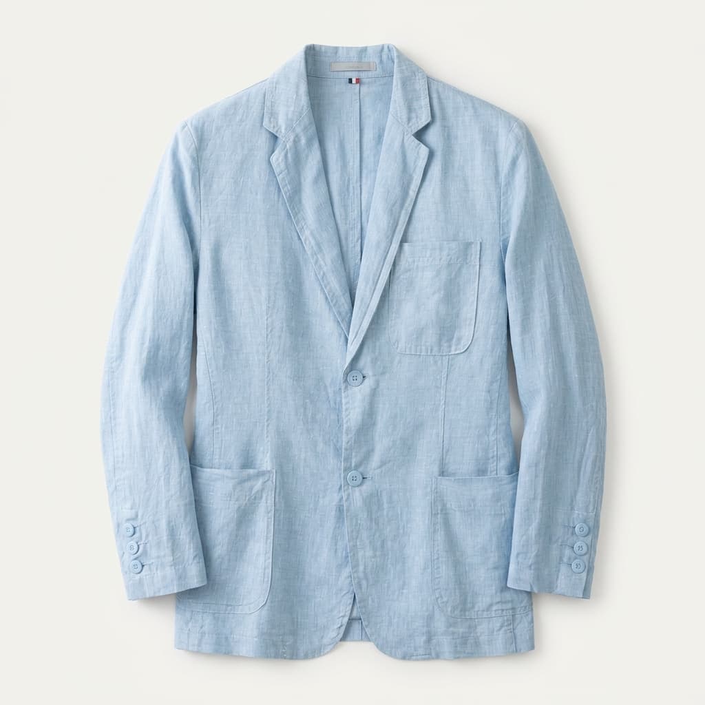 Unstructured notch lapel linen blazer in powder blue