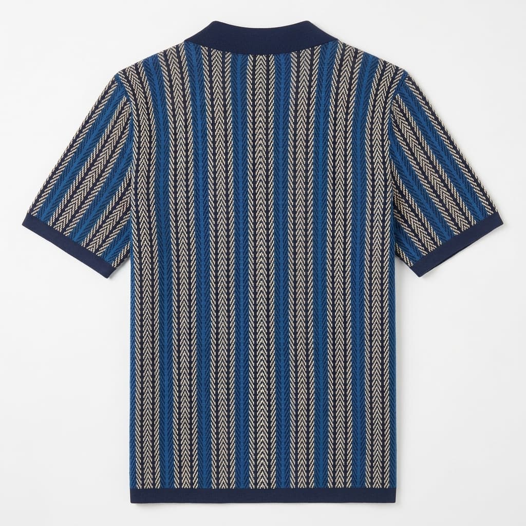 Vertical stripe knit full placket polo, view 6